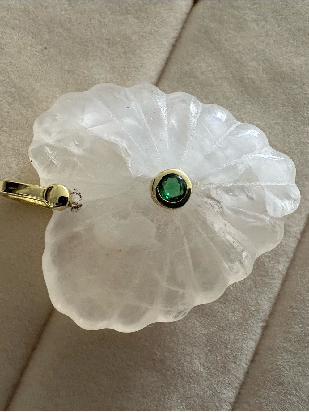 Gold-Accent Clear Floral Drop Earring with Natural Green Stone